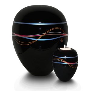 JA 159200 Urne en forme de vase noir avec deux lignes bleu, reliquaire disponible