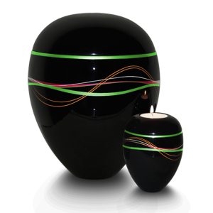 JA 159201 Urne en forme de vase noir avec deux lignes vertes, reliquaire disponible
